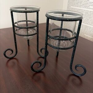 Set of 2 Metal + Glass Votive Holders, Scroll Stand Bundle